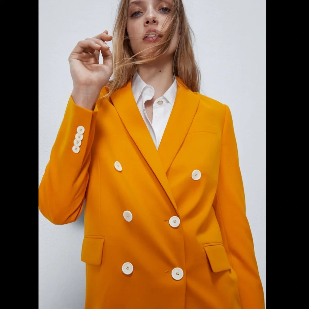 Zara contrast button orange blazer - Picture 4 of 12